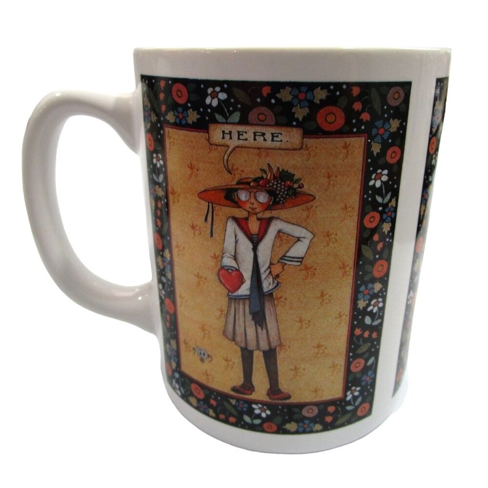 Heart in Hand Here Vintage Mug MK Ink Mary Englebreit GUC Flaw